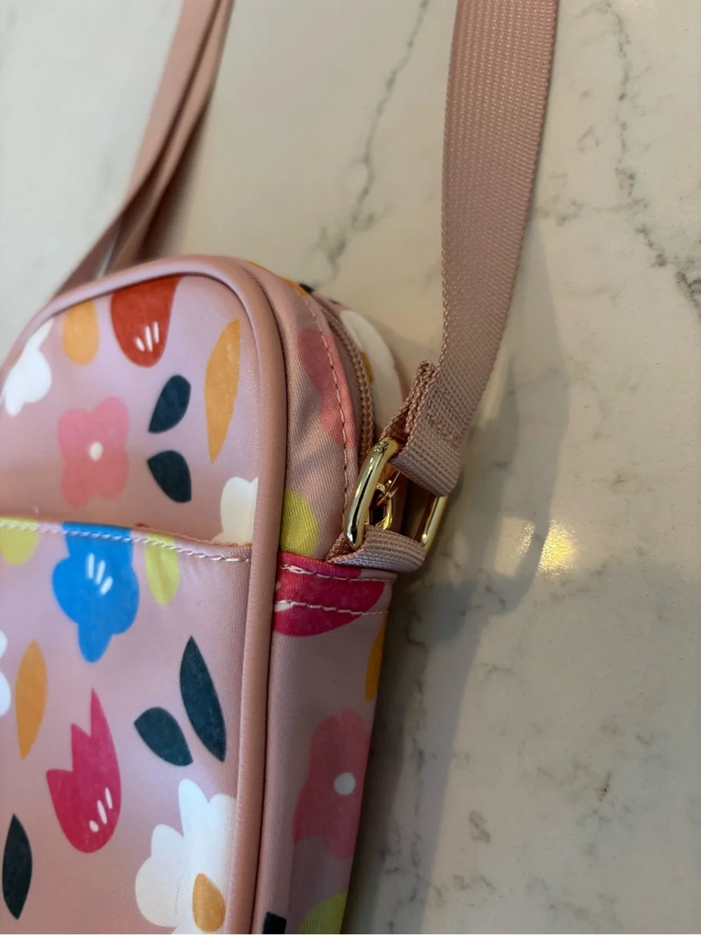Kids Pink Floral Crossbody Bag with Adjustable Strap